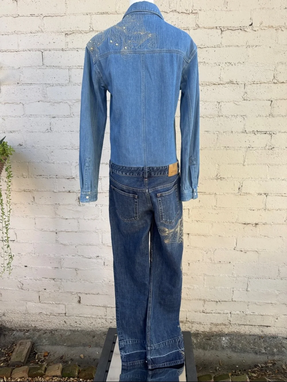 Isabel Marant Imane Embroidered Denim Jumpsuit Size FR 34 (US 2) - Picture 7 of 16